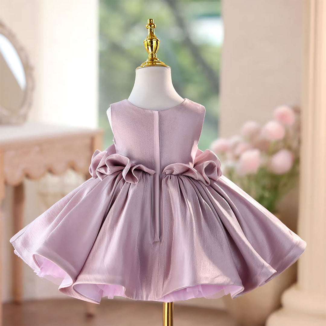 Princess Style Satin Flower Girl Dress with Layered Skirt Knee Length J460A