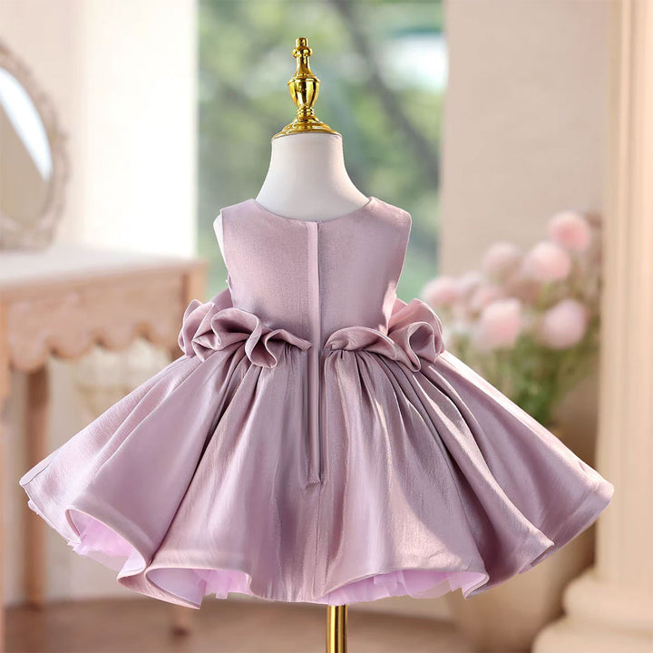 Princess Style Satin Flower Girl Dress with Layered Skirt Knee Length J460A