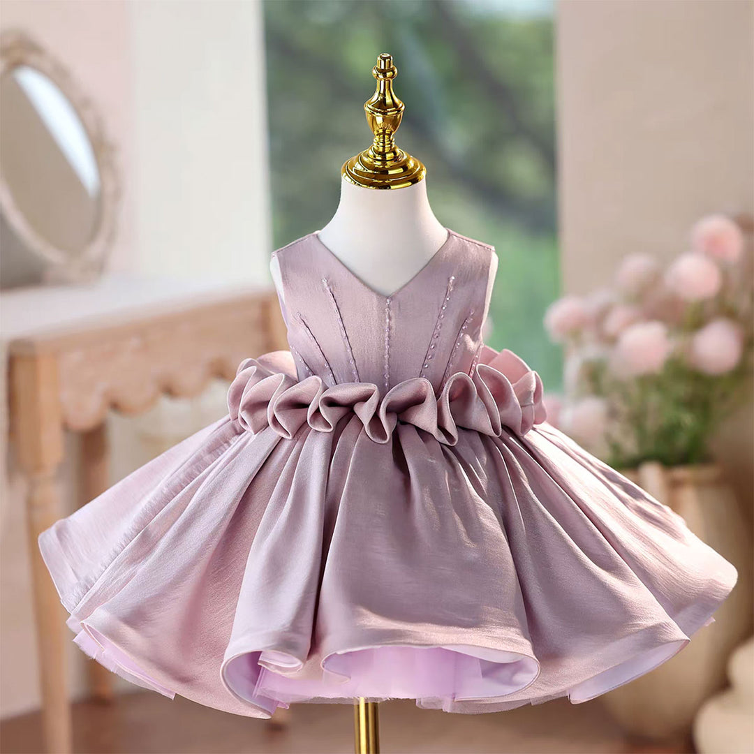 Princess Style Satin Flower Girl Dress with Layered Skirt Knee Length J460A