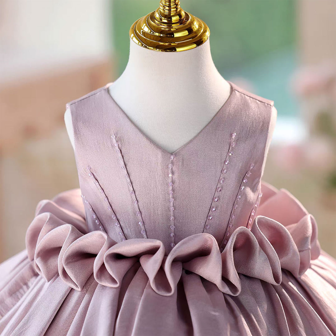Princess Style Satin Flower Girl Dress with Layered Skirt Knee Length J460A