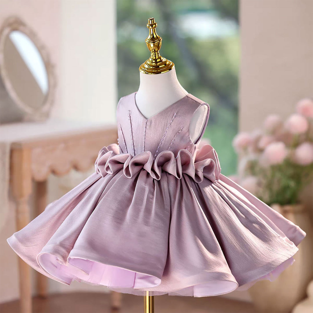 Princess Style Satin Flower Girl Dress with Layered Skirt Knee Length J460A