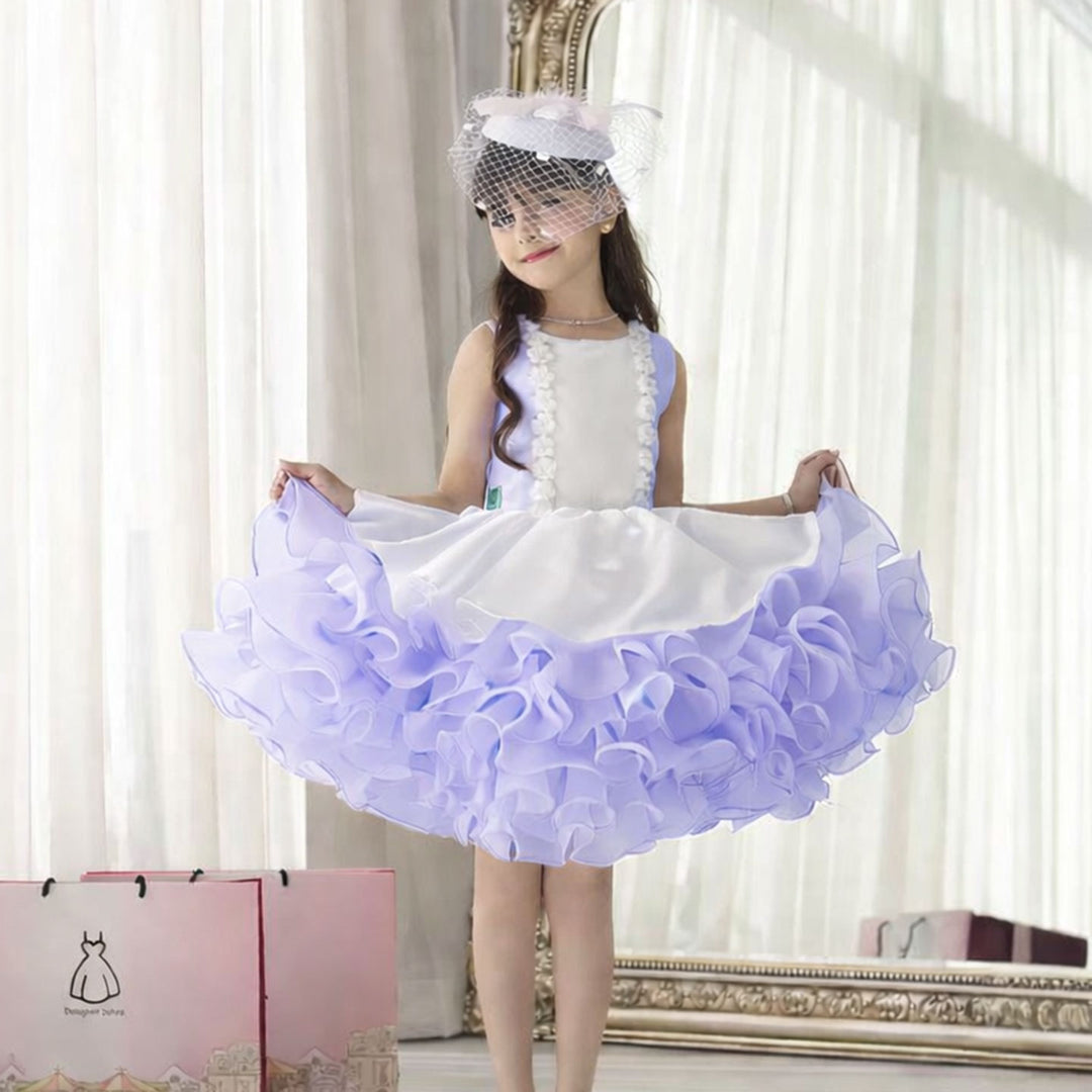 Elegant Blue Ruffle Flower Girl Dress Tulle Birthday Party Princess Gown J887