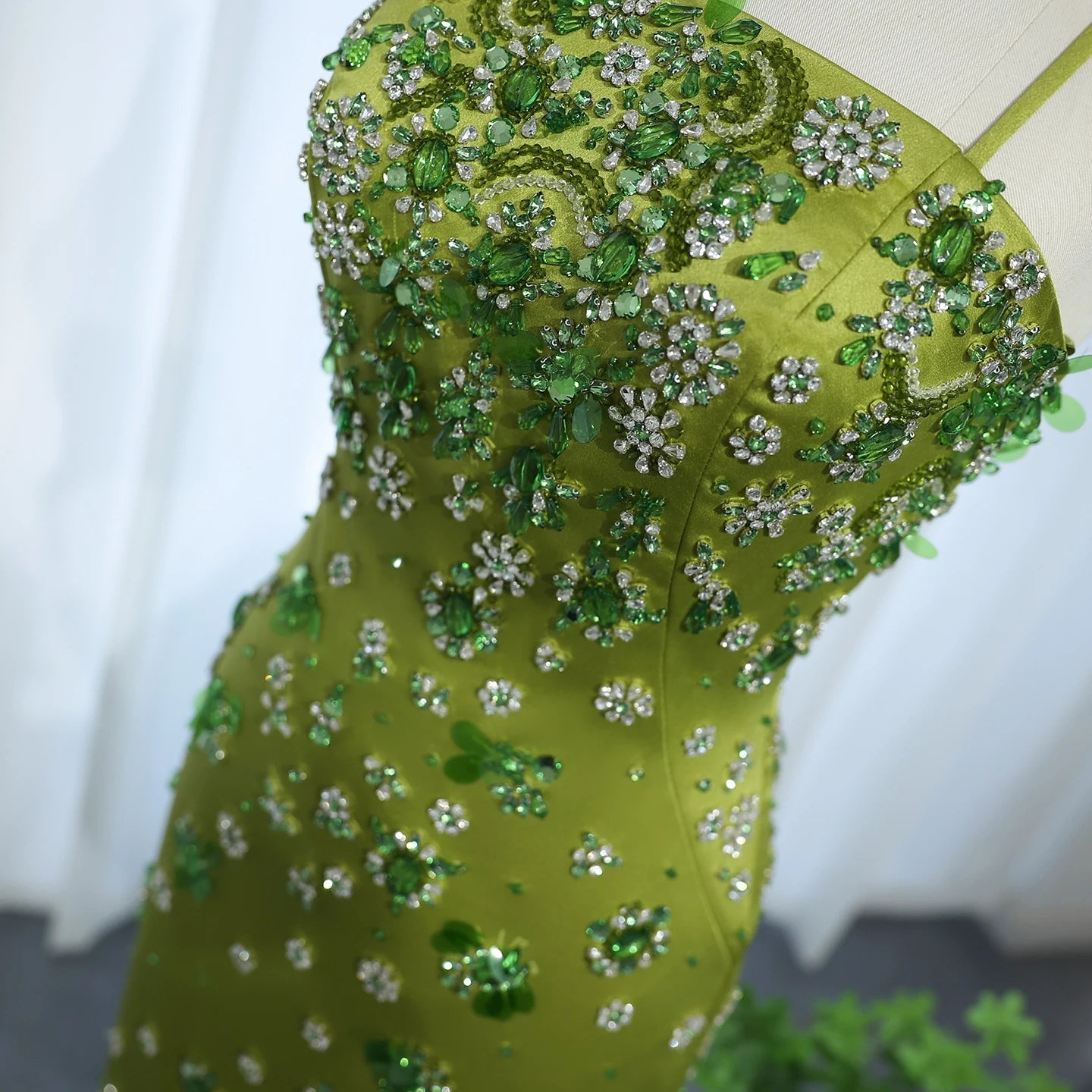 Luxury 3D Floral Beaded Short Green Evening Dress Spaghetti Straps SS233 Green / 14 Luxury 3D Floral Beaded Short Green Evening Dress Spaghetti Straps SS233 Green / 14