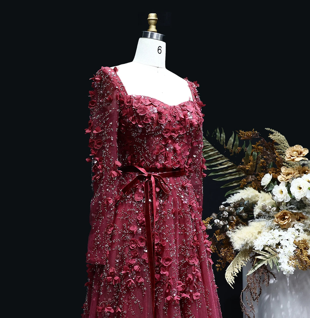 Luxury 3D Flower Gray Long Sleeves Evening Dresses for Wedding Party SS353 Fuchsia / 20 Luxury 3D Flower Gray Long Sleeves Evening Dresses for Wedding Party SS353 Fuchsia / 20