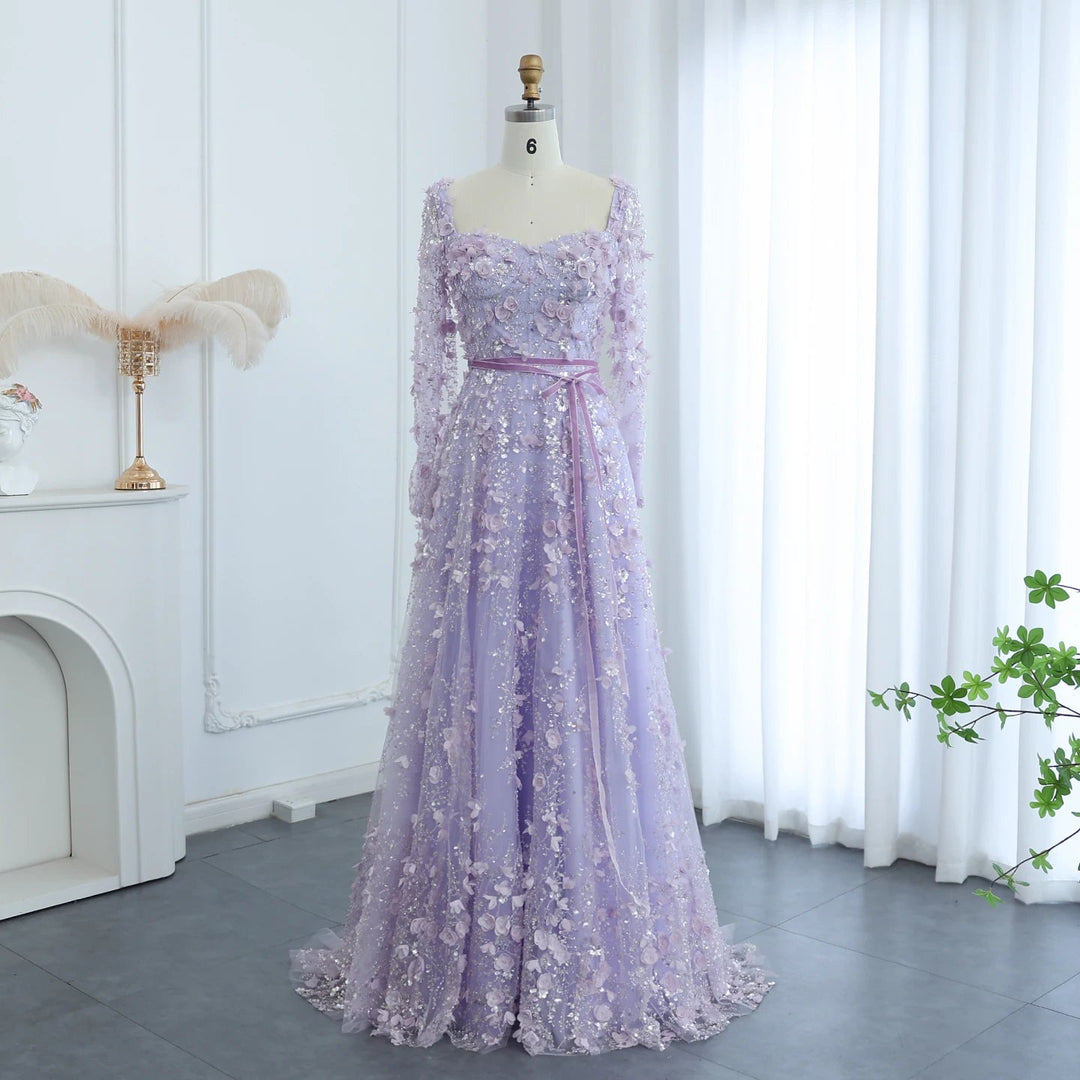 Luxury 3D Flower Gray Long Sleeves Evening Dresses for Wedding Party SS353 Burgundy / 6 Luxury 3D Flower Gray Long Sleeves Evening Dresses for Wedding Party SS353 Burgundy / 6