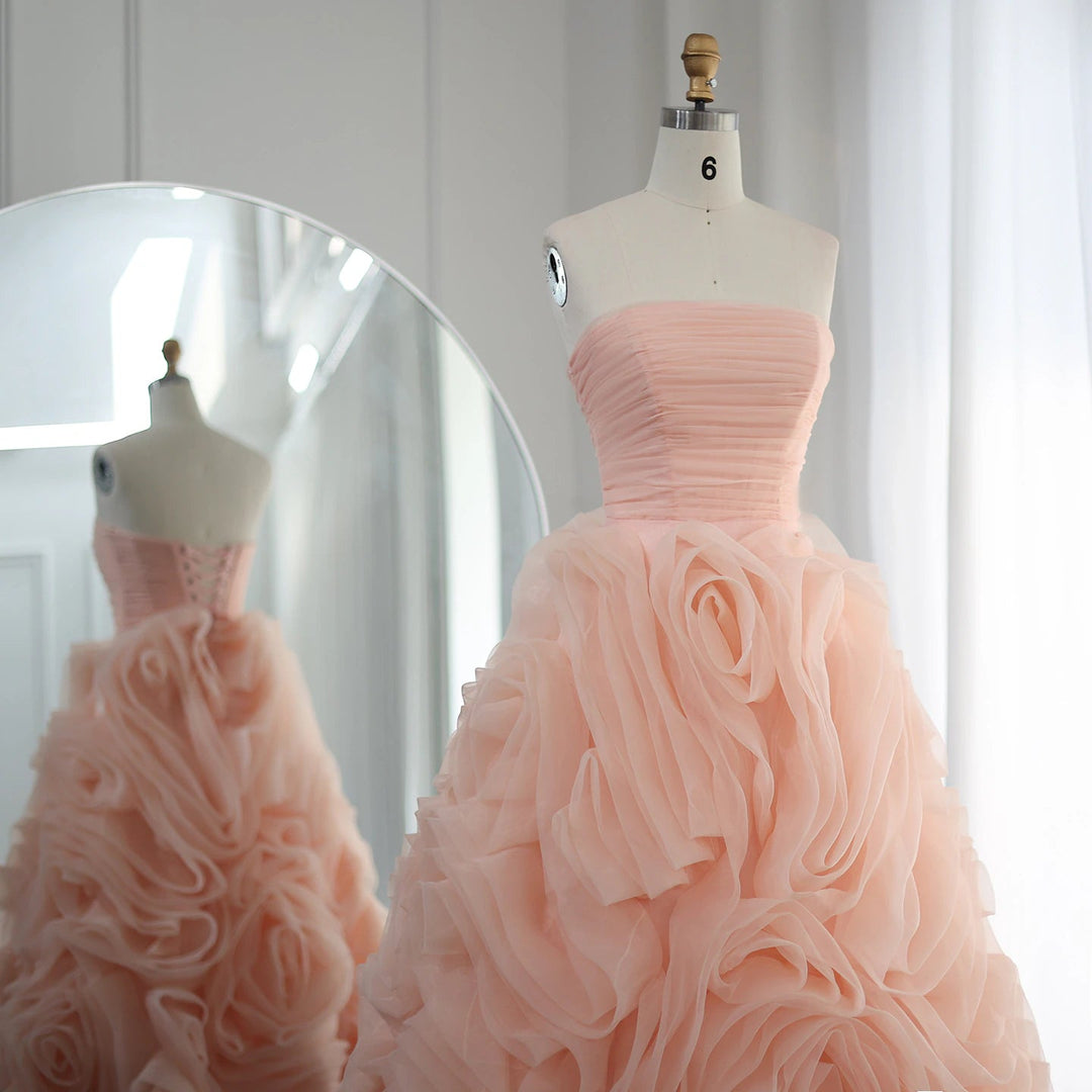 Luxury 3D Rose Flower Pink Short Evening Dresses for Wedding Party SS343