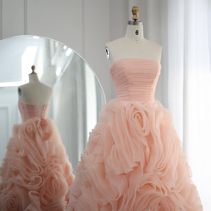 Luxury 3D Rose Flower Pink Short Evening Dresses for Wedding Party SS343