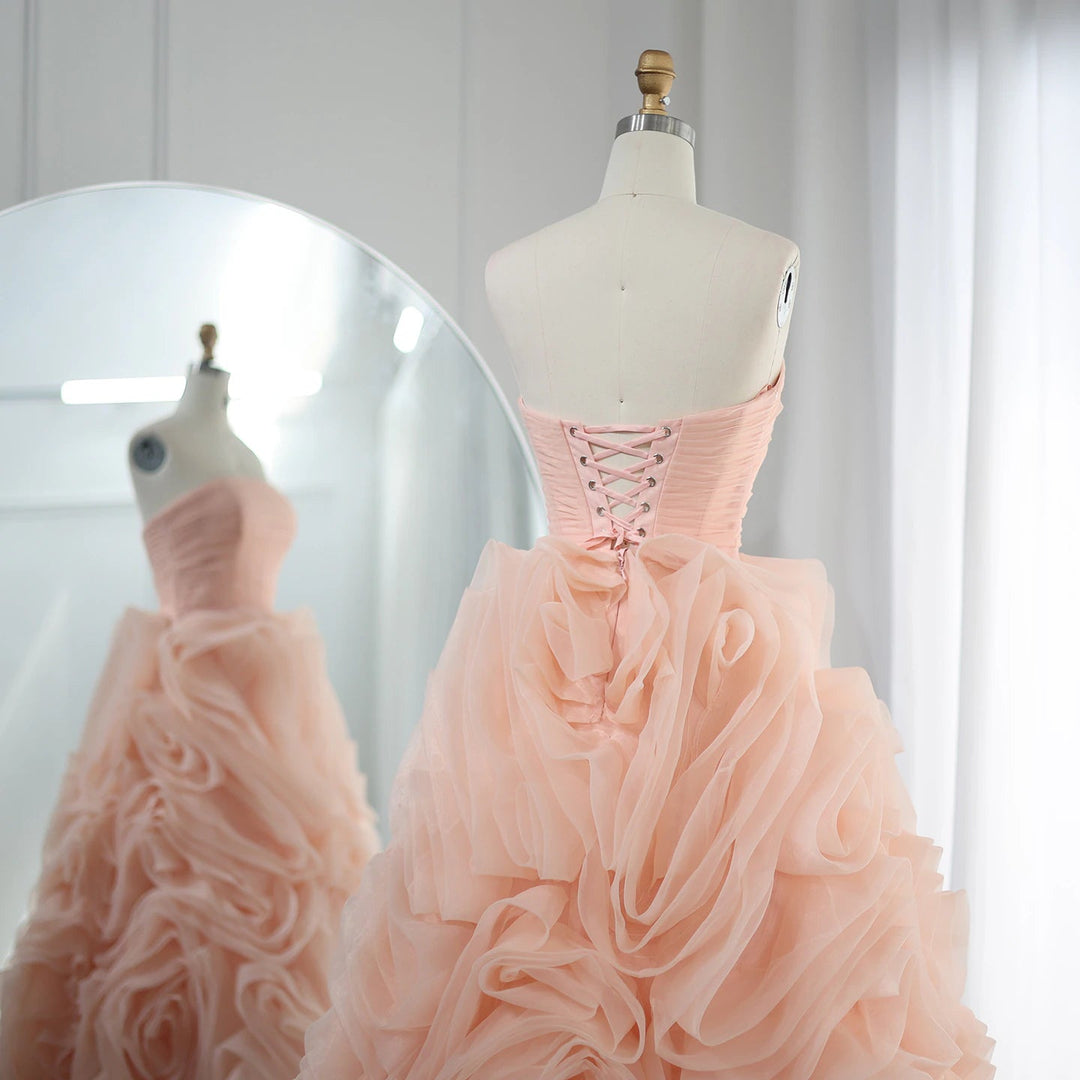 Luxury 3D Rose Flower Pink Short Evening Dresses for Wedding Party SS343
