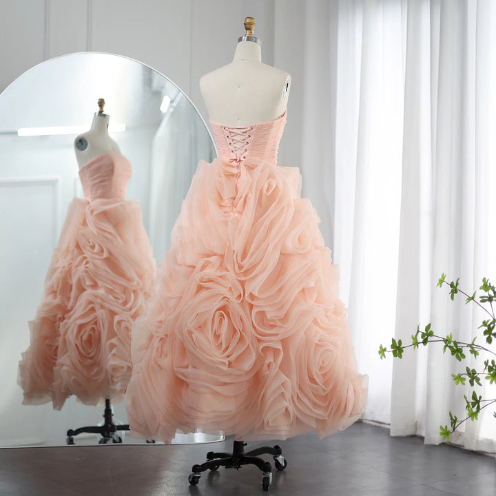 Luxury 3D Rose Flower Pink Short Evening Dresses for Wedding Party SS343