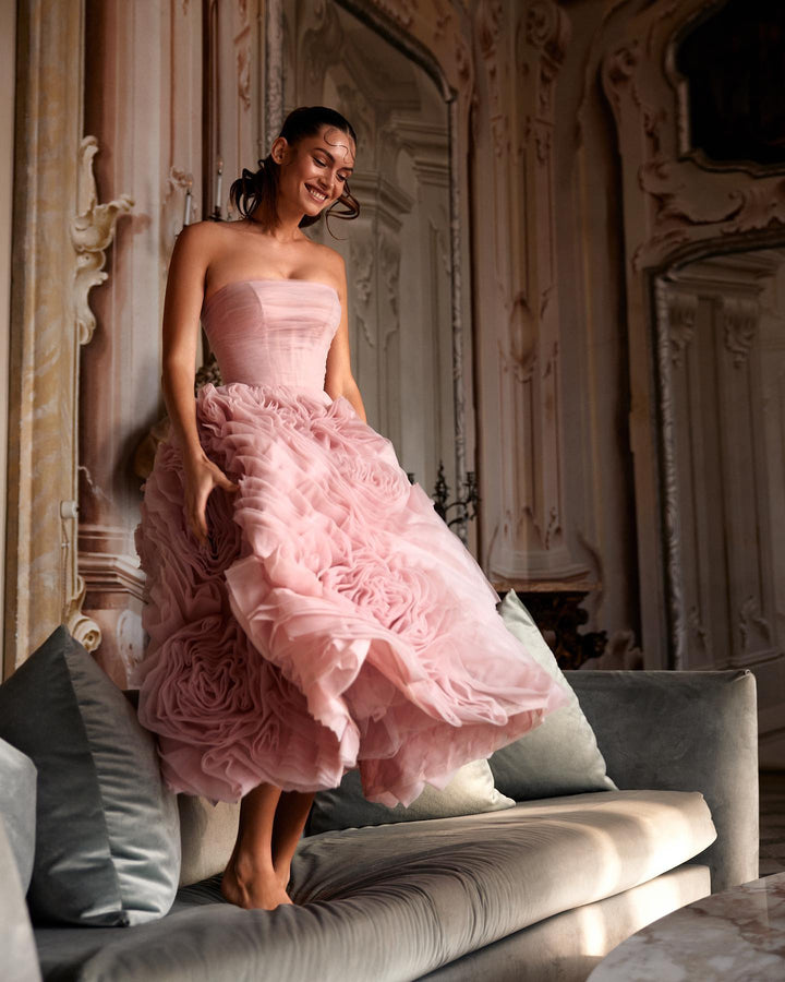 Luxury 3D Rose Flower Pink Short Evening Dresses for Wedding Party SS343