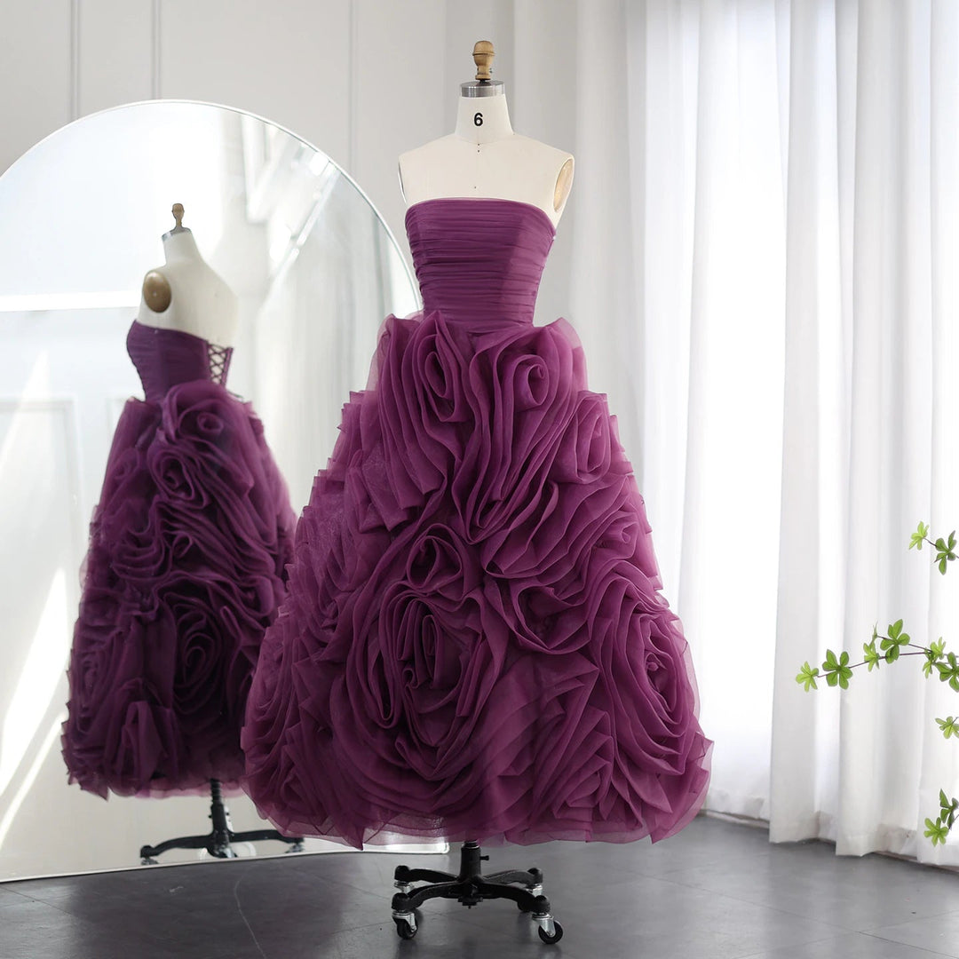 Luxury 3D Rose Flower Pink Short Evening Dresses for Wedding Party SS343