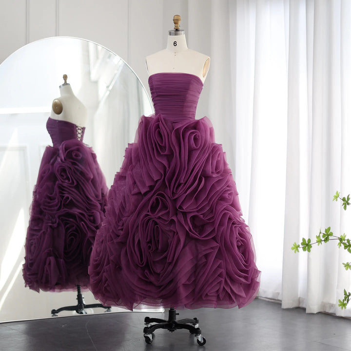 Luxury 3D Rose Flower Pink Short Evening Dresses for Wedding Party SS343