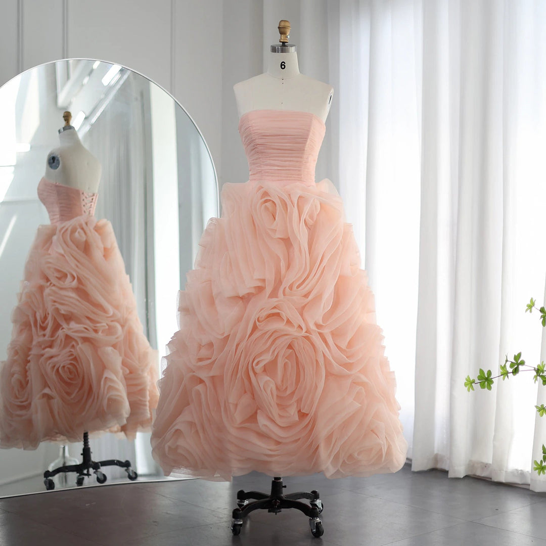 Luxury 3D Rose Flower Pink Short Evening Dresses for Wedding Party SS343