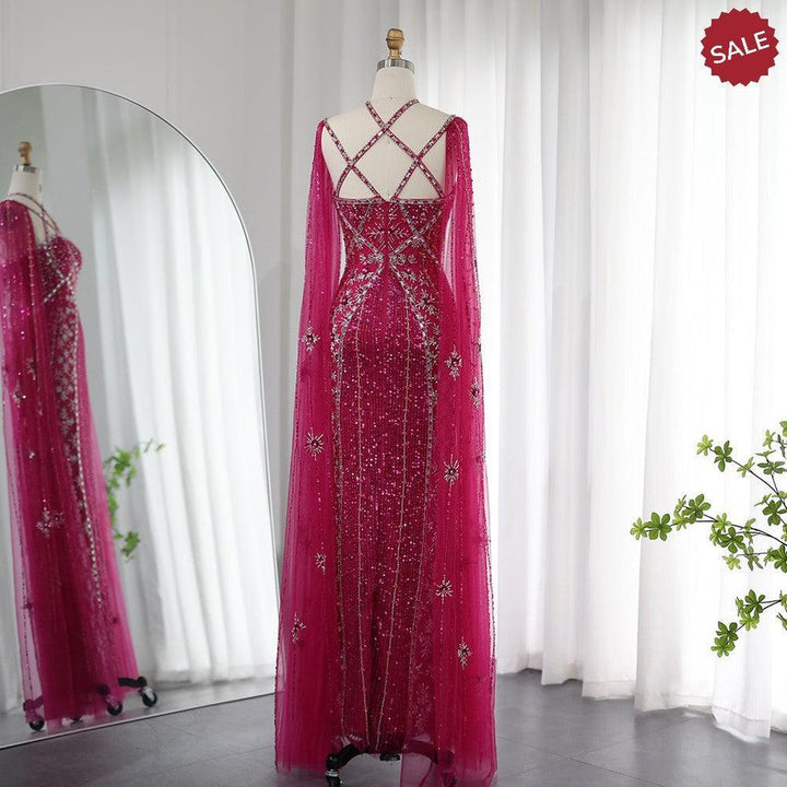 Luxury Aqua Lilac Mermaid Evening Dress with Cape Sleeves SS391