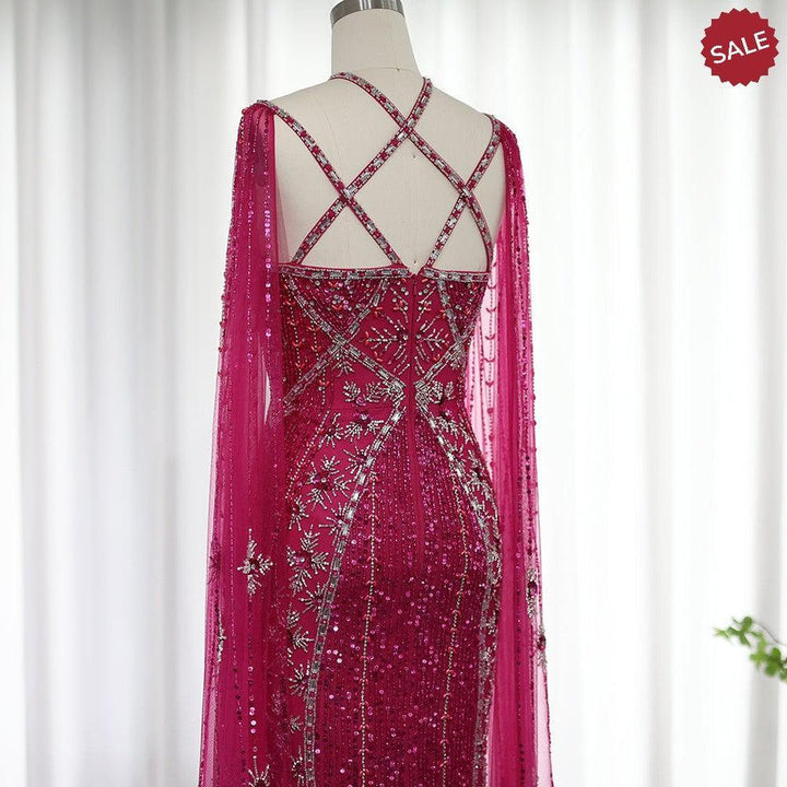 Luxury Aqua Lilac Mermaid Evening Dress with Cape Sleeves SS391