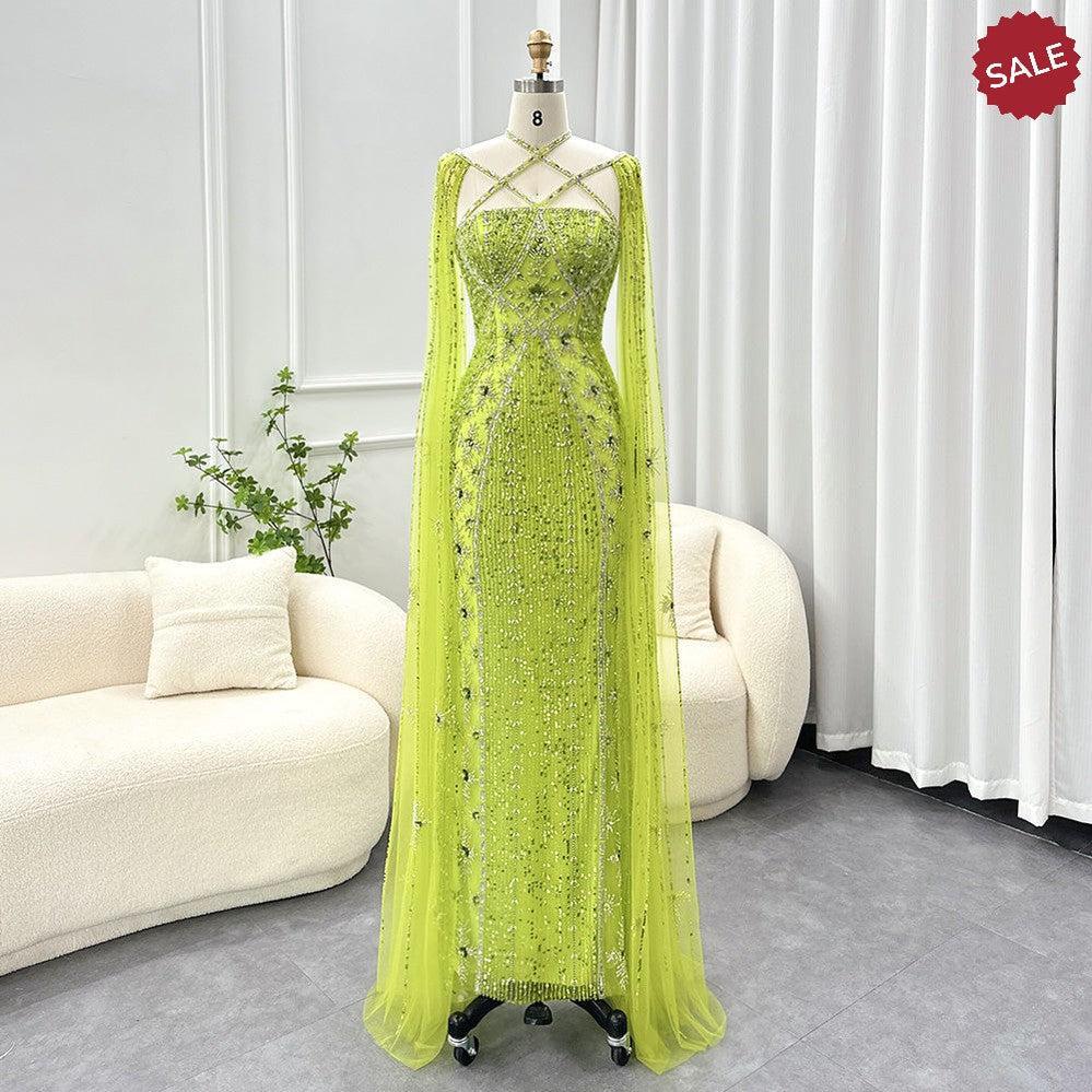 Luxury Aqua Lilac Mermaid Evening Dress with Cape Sleeves SS391