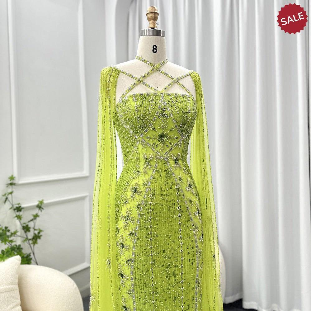 Luxury Aqua Lilac Mermaid Evening Dress with Cape Sleeves SS391