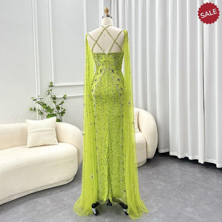 Luxury Aqua Lilac Mermaid Evening Dress with Cape Sleeves SS391