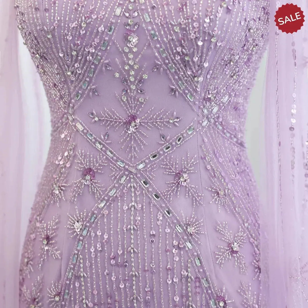 Luxury Aqua Lilac Mermaid Evening Dress with Cape Sleeves SS391
