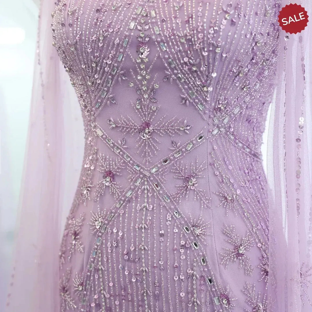 Luxury Aqua Lilac Mermaid Evening Dress with Cape Sleeves SS391