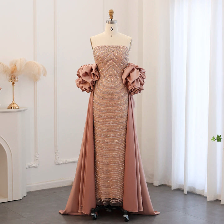 Luxury Arabic Dusty Rose Evening Dresses with Cape SS492
