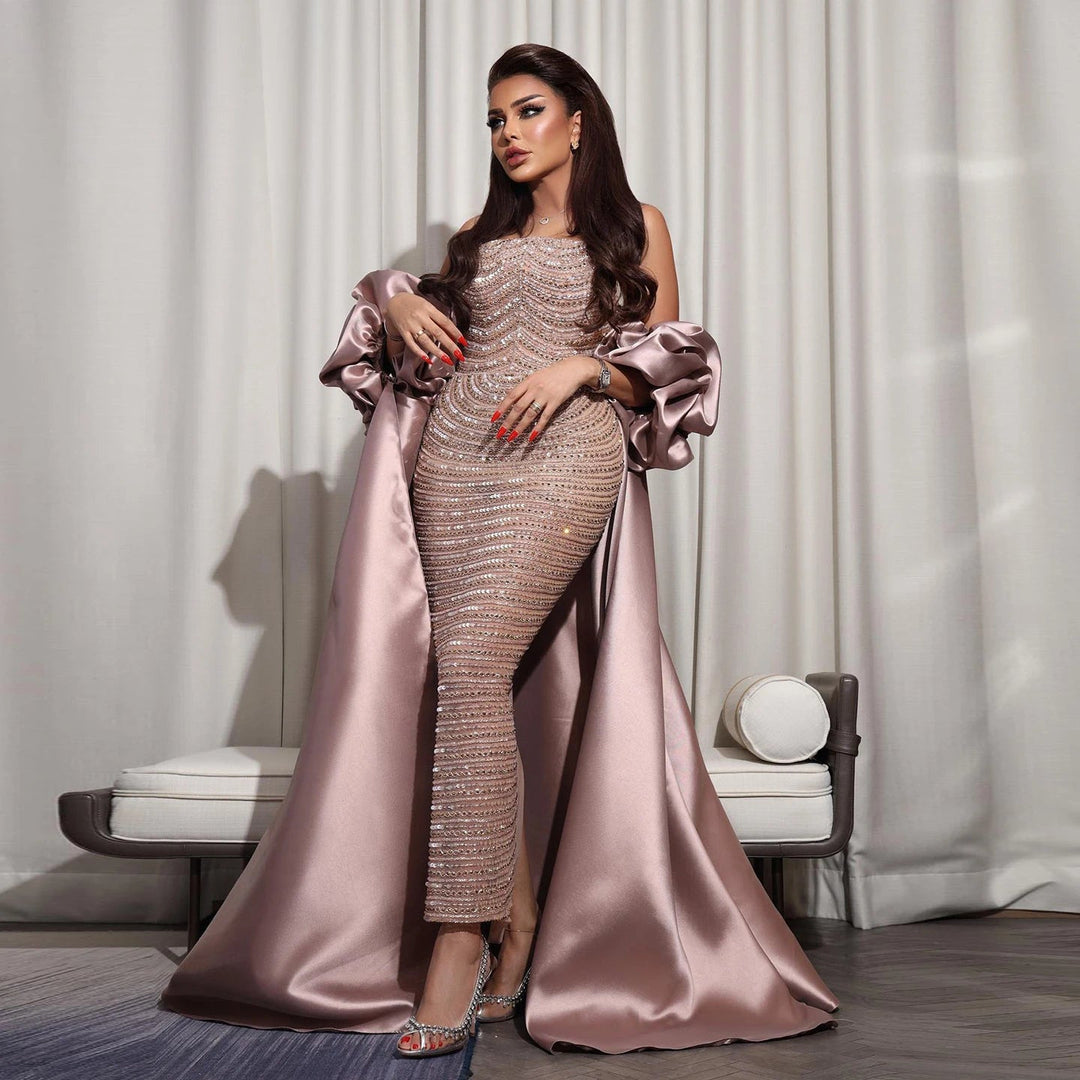 Luxury Arabic Dusty Rose Evening Dresses with Cape SS492, Red / 14 Luxury Arabic Dusty Rose Evening Dresses with Cape SS492, Red / 14