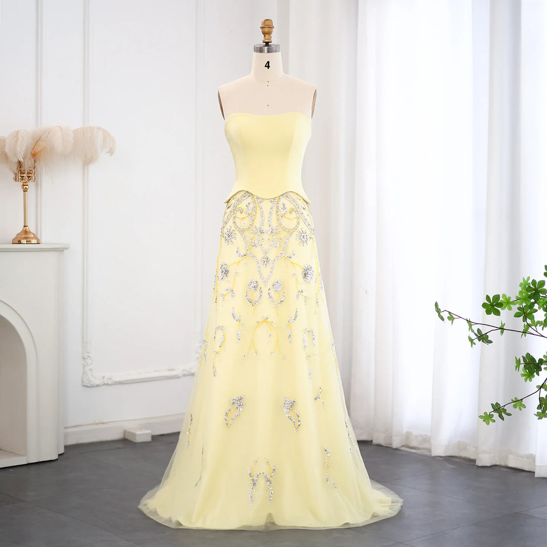 fitted lace wedding dress Luxury Arabic Evening Dress Wedding Elegant Formal Party Gowns SS254 Yellow / 8