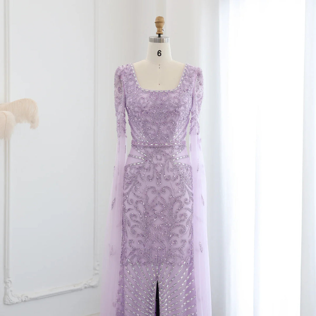 Luxury Arabic Turquoise Evening Dress with Cape Sleeves SS469