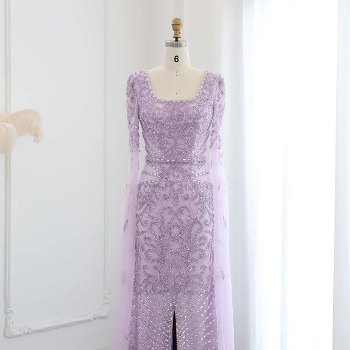 Luxury Arabic Turquoise Evening Dress with Cape Sleeves SS469