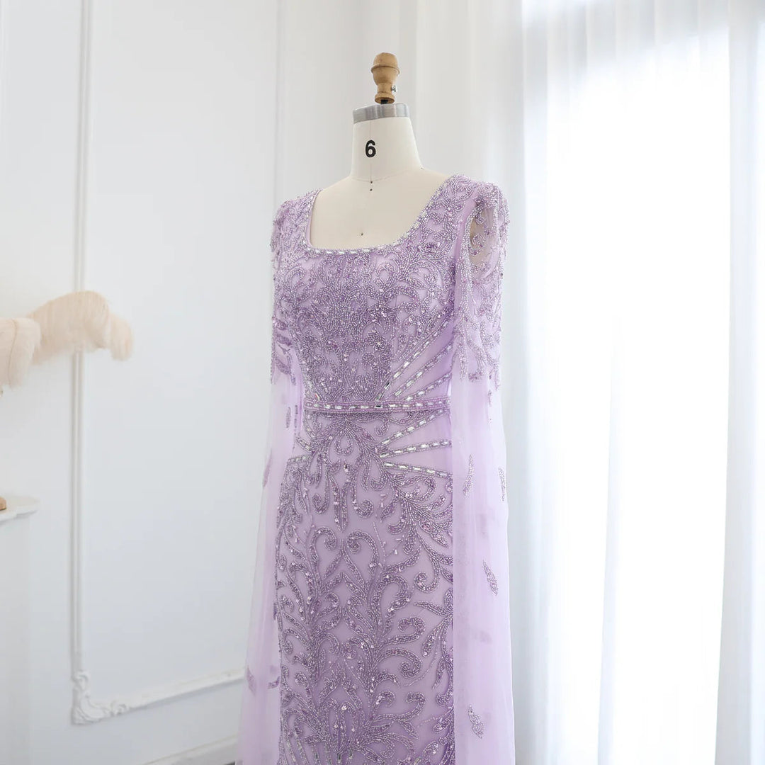 Luxury Arabic Turquoise Evening Dress with Cape Sleeves SS469