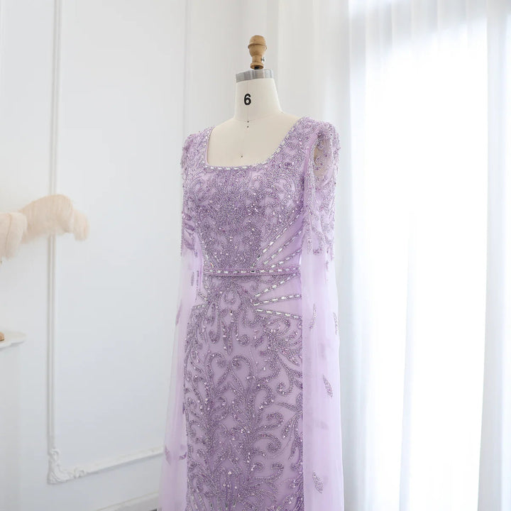 Luxury Arabic Turquoise Evening Dress with Cape Sleeves SS469