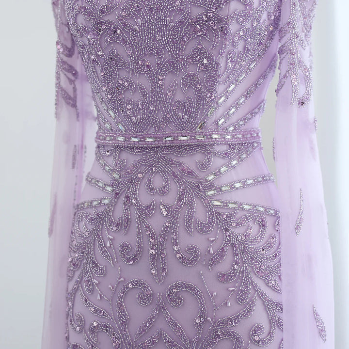 Luxury Arabic Turquoise Evening Dress with Cape Sleeves SS469