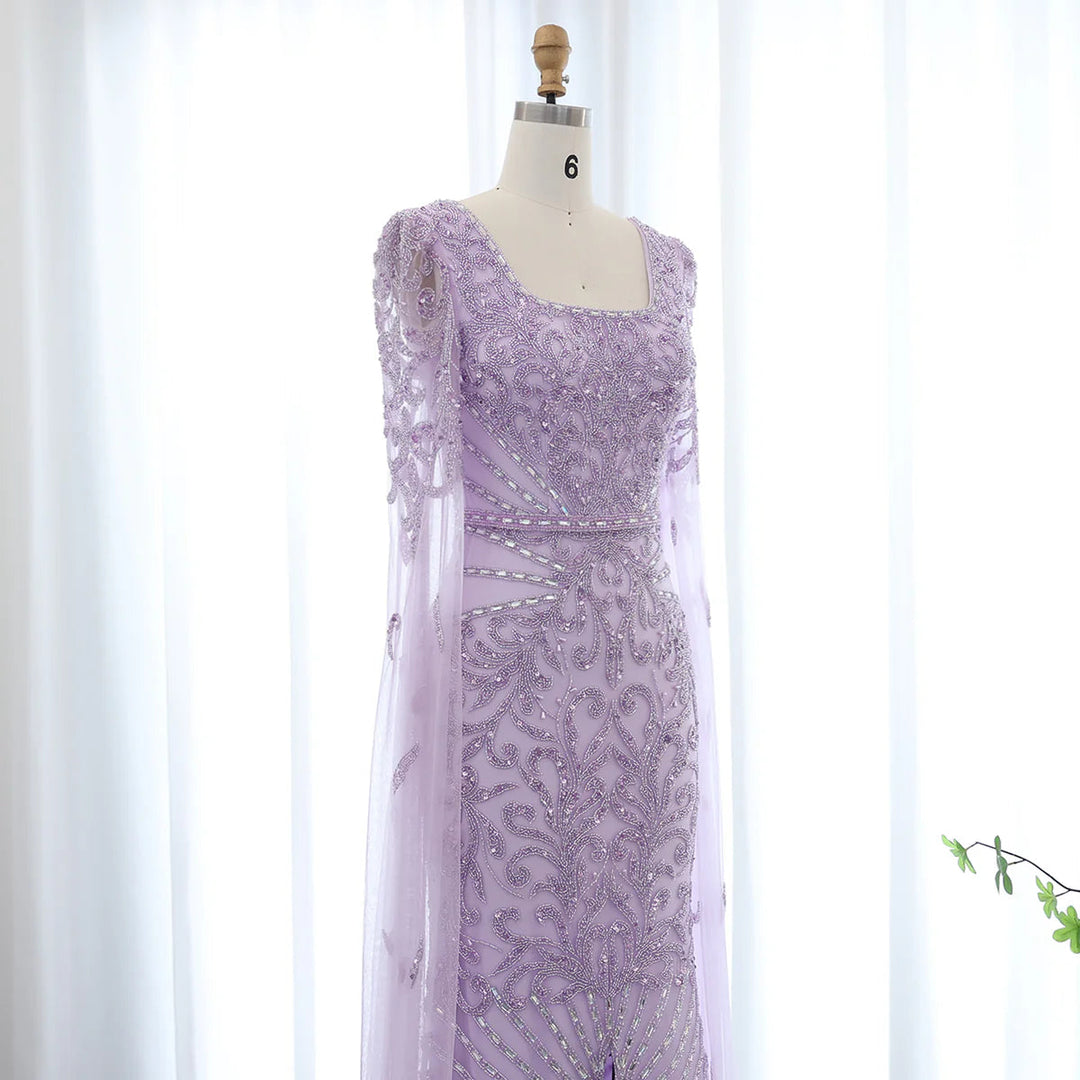 Luxury Arabic Turquoise Evening Dress with Cape Sleeves SS469