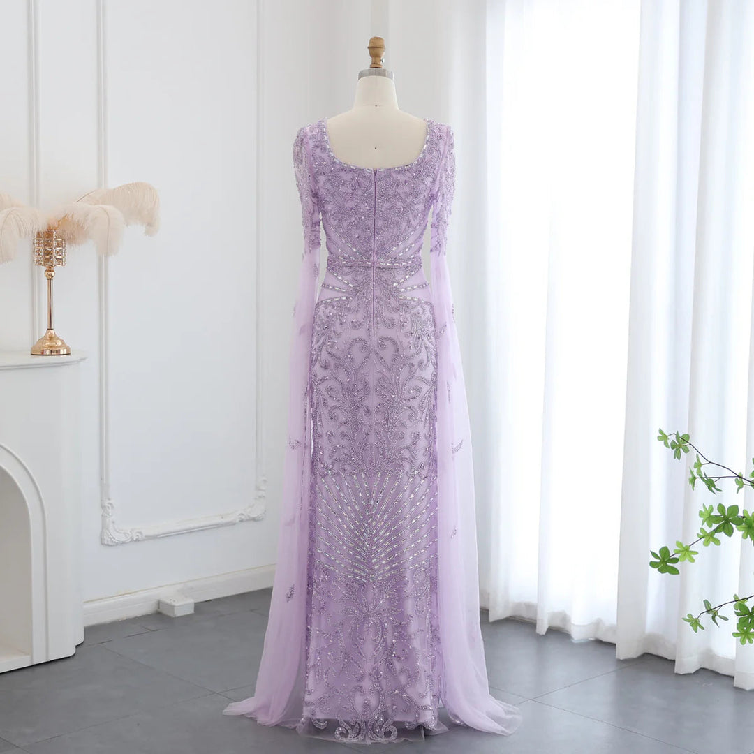 Luxury Arabic Turquoise Evening Dress with Cape Sleeves SS469