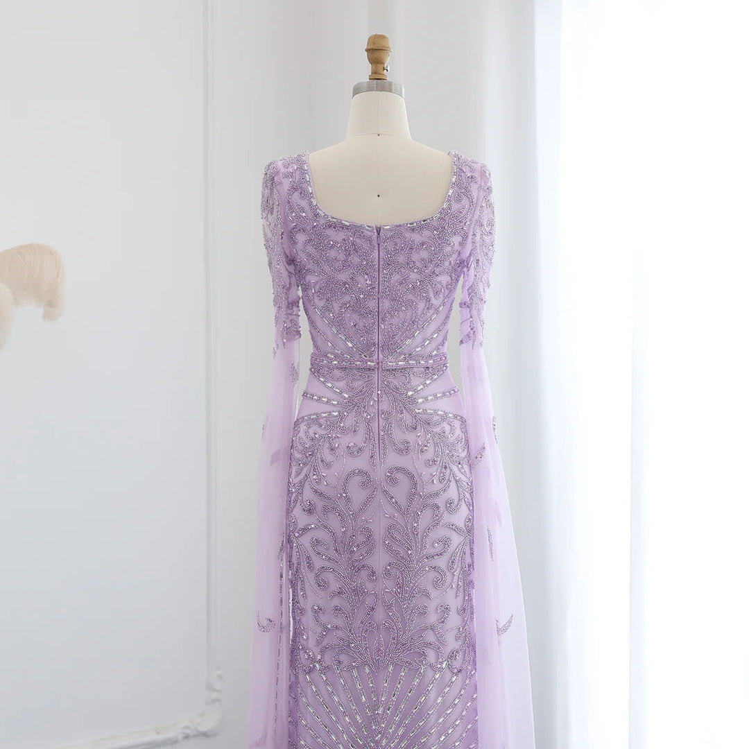 Luxury Arabic Turquoise Evening Dress with Cape Sleeves SS469