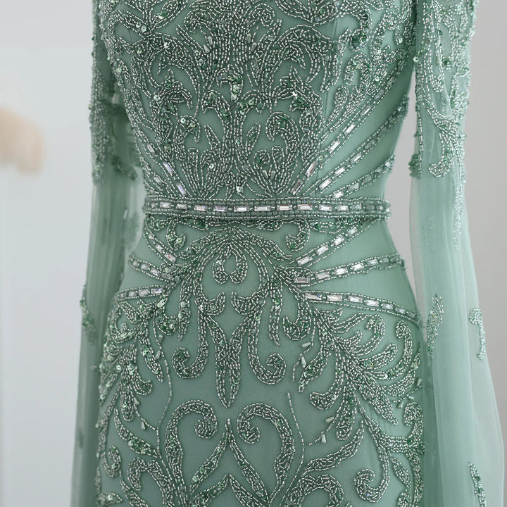 Luxury Arabic Turquoise Evening Dress with Cape Sleeves SS469