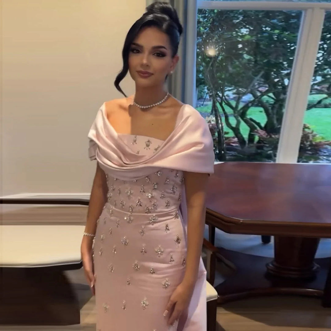 Luxury Baby Pink Off Shoulder Evening Dress for Women Party SS500 Blue / 6