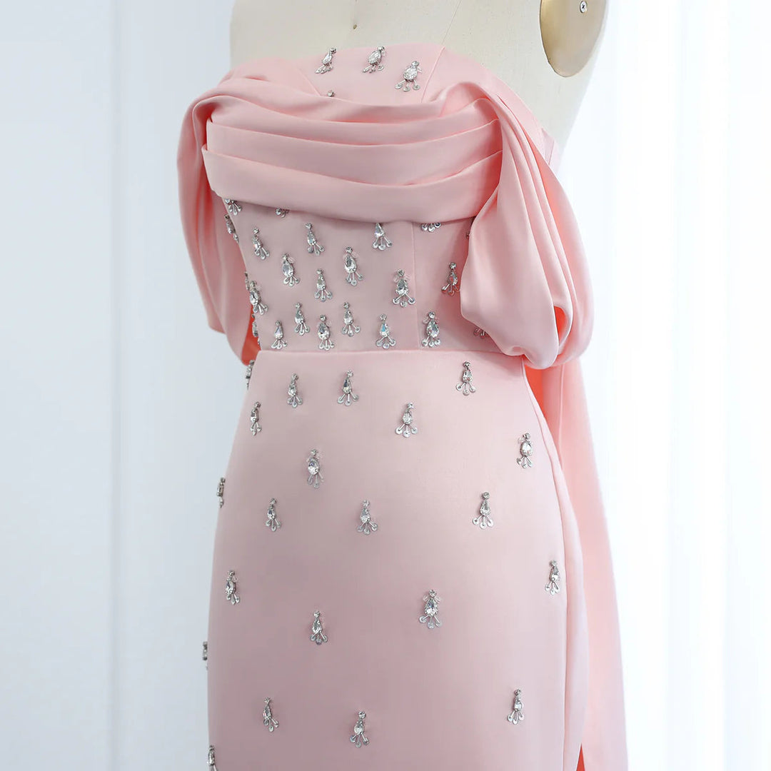 Luxury Baby Pink Off Shoulder Evening Dress for Women Party SS500