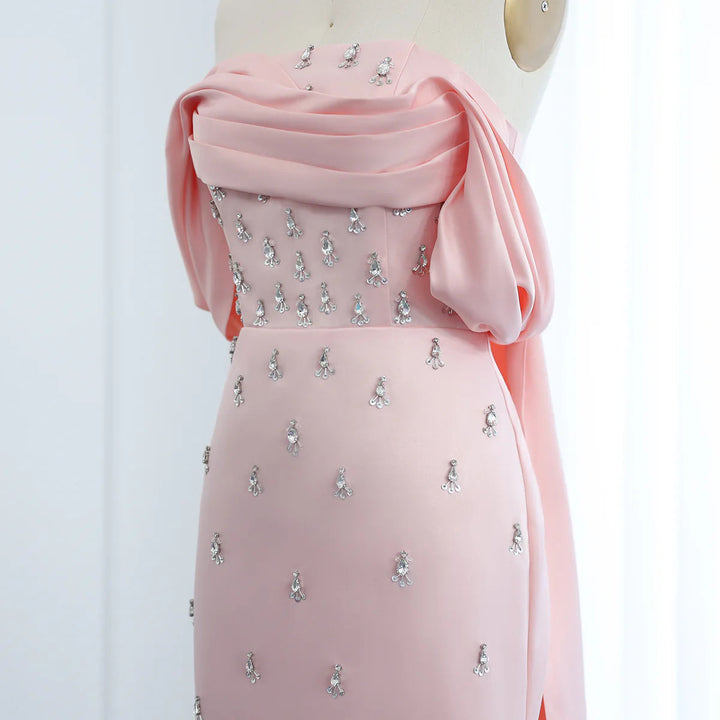Luxury Baby Pink Off Shoulder Evening Dress for Women Party SS500