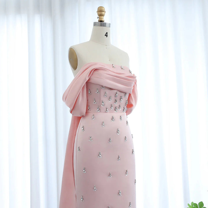Luxury Baby Pink Off Shoulder Evening Dress for Women Party SS500