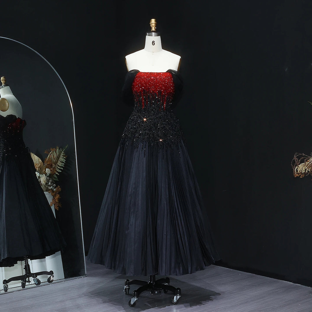 Luxury Beaded Black Green Strapless Dubai Evening Dress for Party SS224