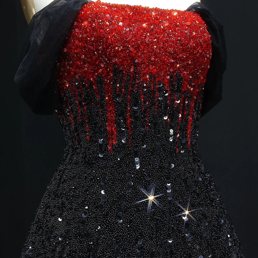 Luxury Beaded Black Green Strapless Dubai Evening Dress for Party SS224