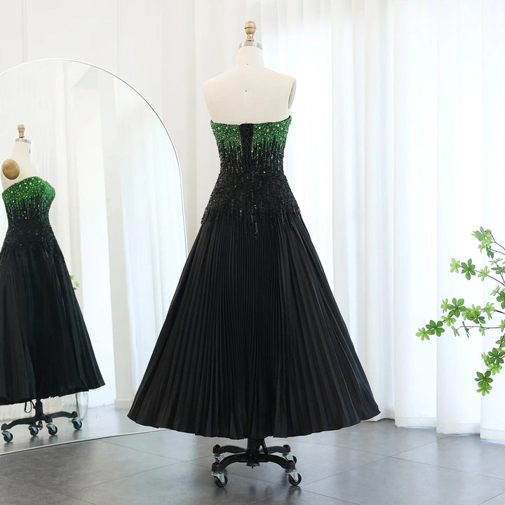 Luxury Beaded Black Green Strapless Dubai Evening Dress for Party SS224