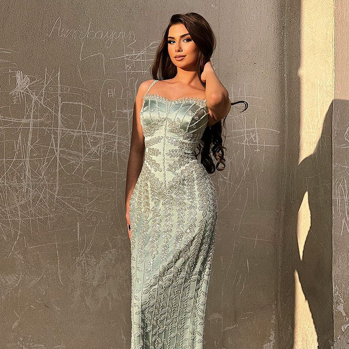 Luxury Beaded Blue Mermaid Evening Dress SS694