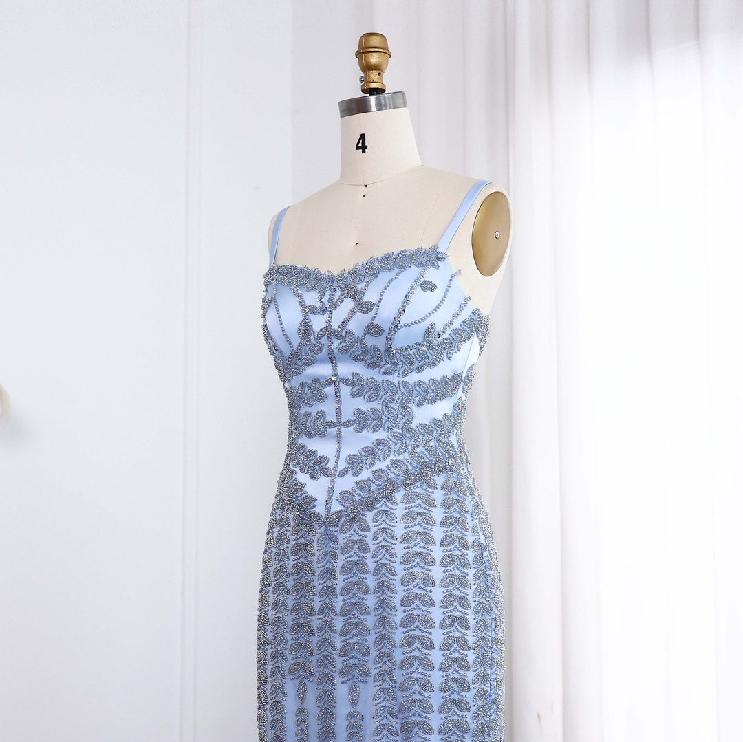 Luxury Beaded Blue Mermaid Evening Dress SS694