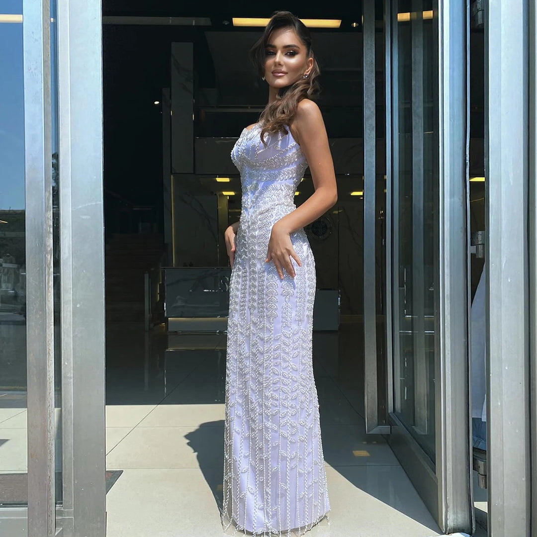 Luxury Beaded Blue Mermaid Evening Dress SS694