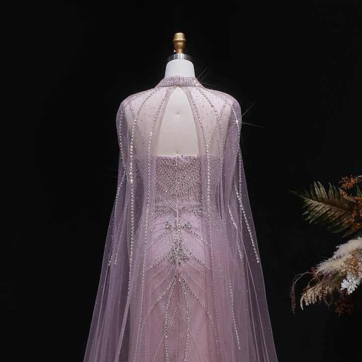 Luxury Beaded Cape Sleeve Evening Dress High Neck SS131-DreamyVow