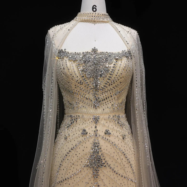 Luxury Beaded Cape Sleeve Evening Dress High Neck SS131-DreamyVow