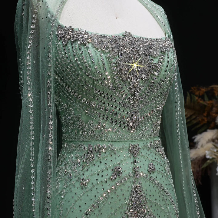 Luxury Beaded Cape Sleeve Evening Dress High Neck SS131-DreamyVow