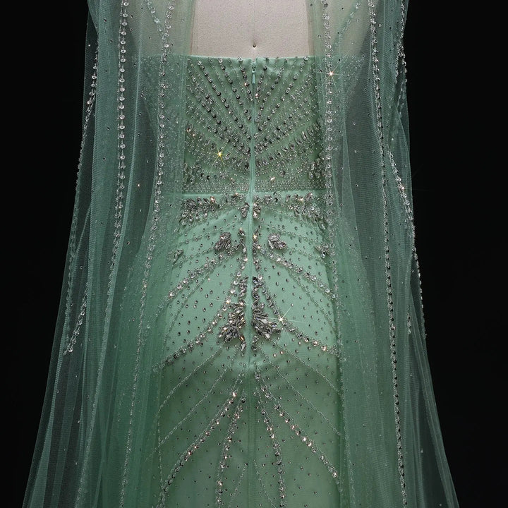 Luxury Beaded Cape Sleeve Evening Dress High Neck SS131-DreamyVow